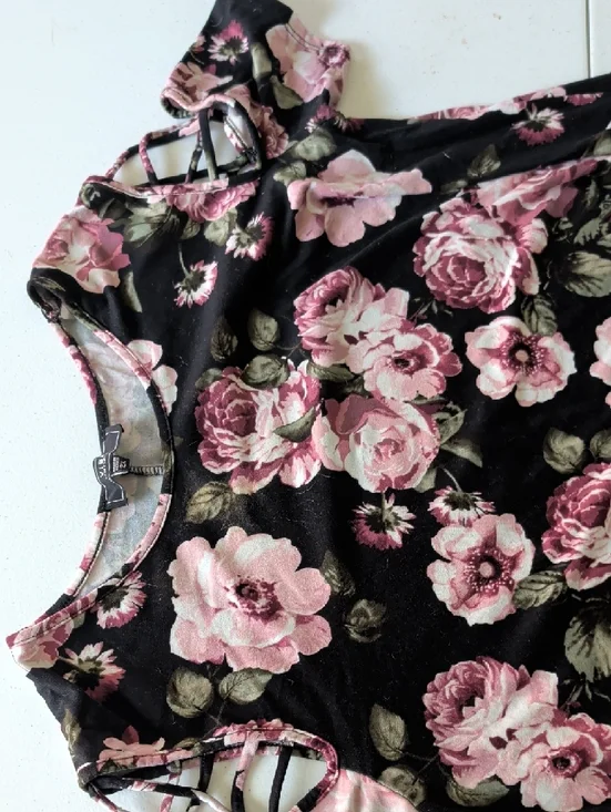 Cold-Shoulder Pink Rose Floral Midi Dress - Women's - Picture 3 of 4